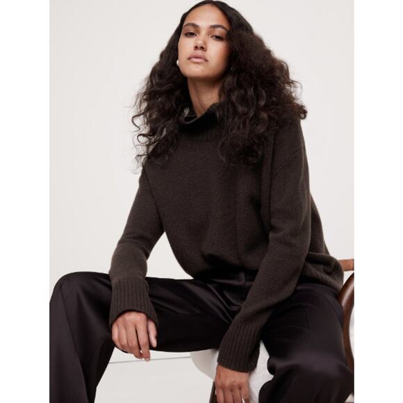 Banana Republic Oversized Cashmere Turtleneck Sweater Chocolate Size Small - Picture 1 of 11